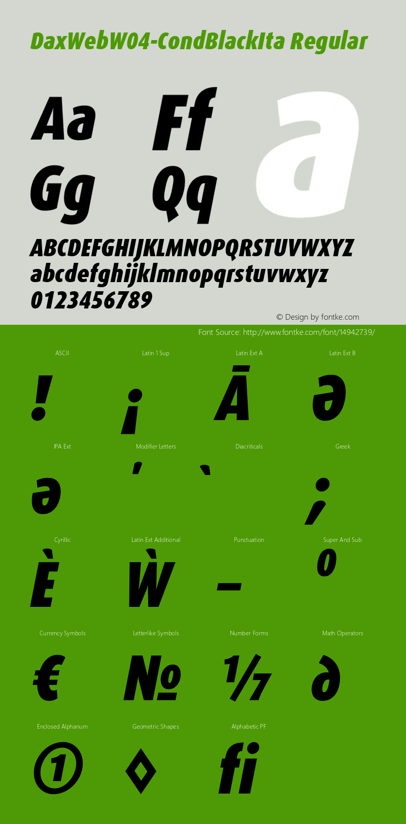 DaxWebW04-CondBlackIta Regular Version 7.504 Font Sample