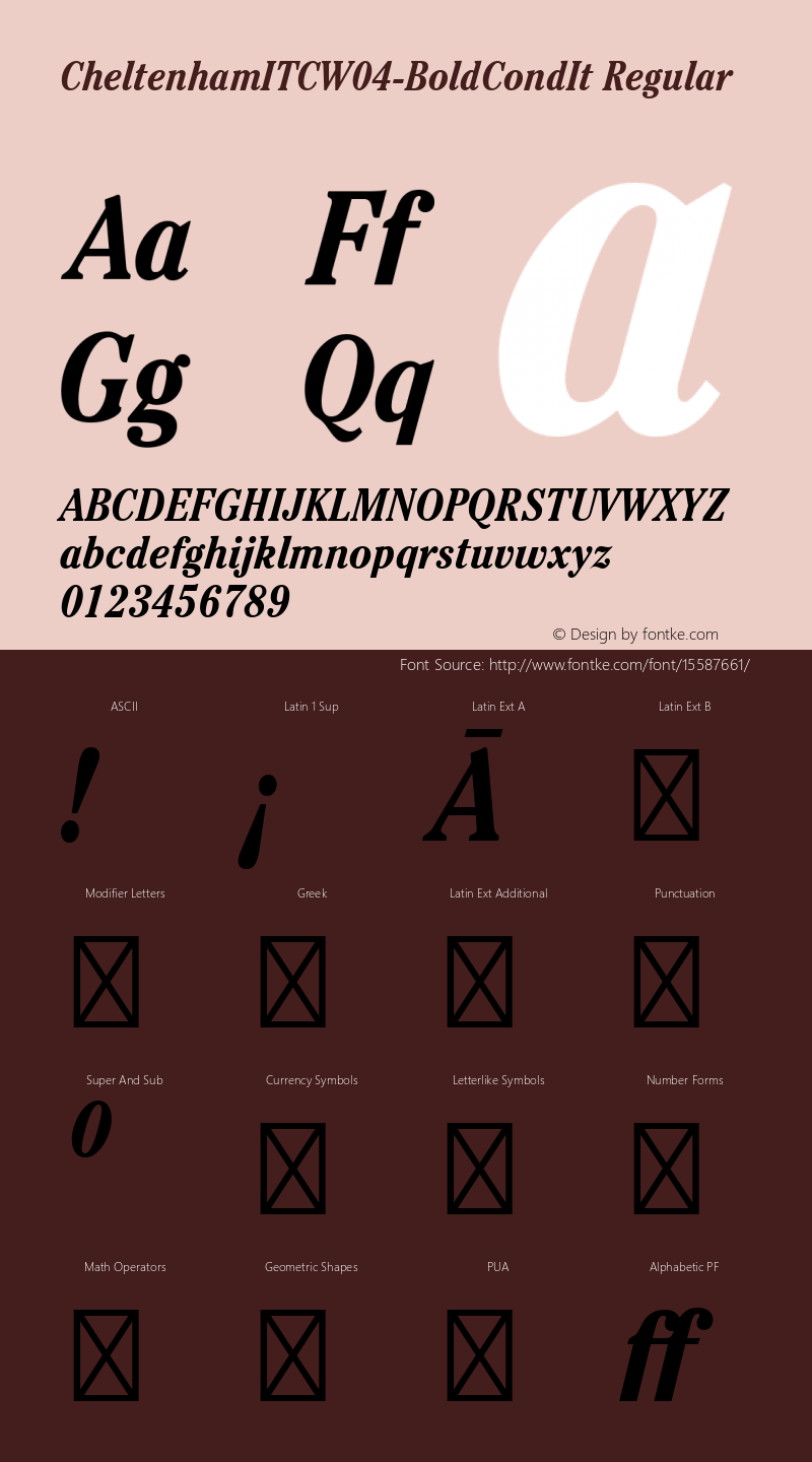 CheltenhamITCW04-BoldCondIt Regular Version 1.00 Font Sample