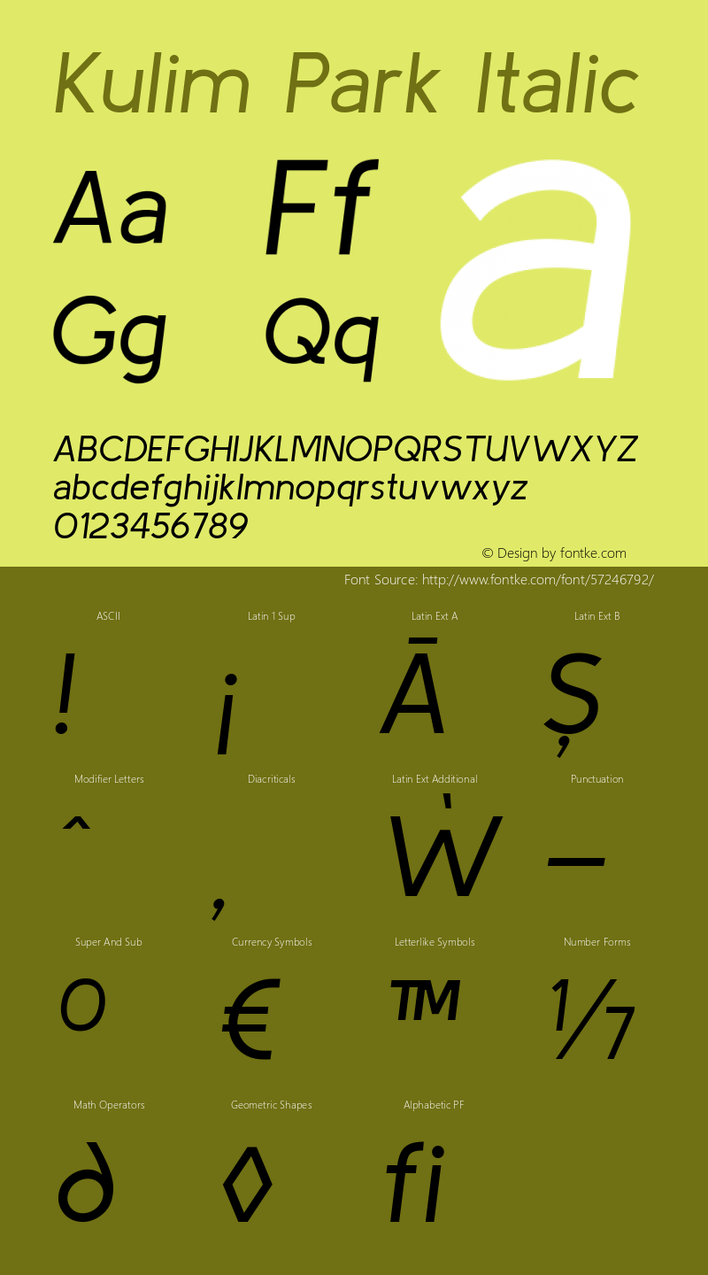 Kulim Park Italic Version 1.000; ttfautohint (v1.8.3) Font Sample