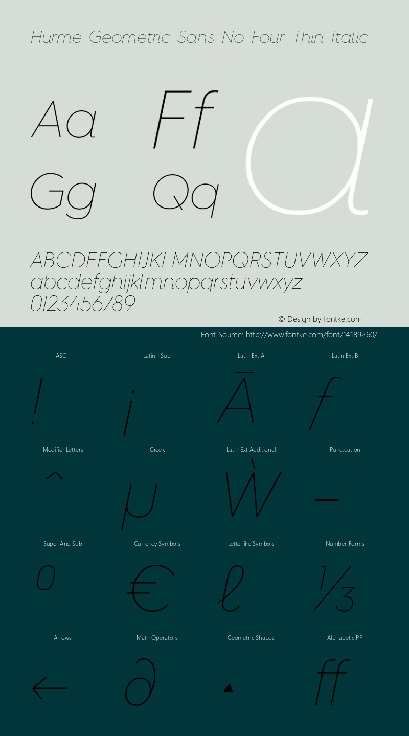 Hurme Geometric Sans No Four Thin Italic 1.001 Font Sample