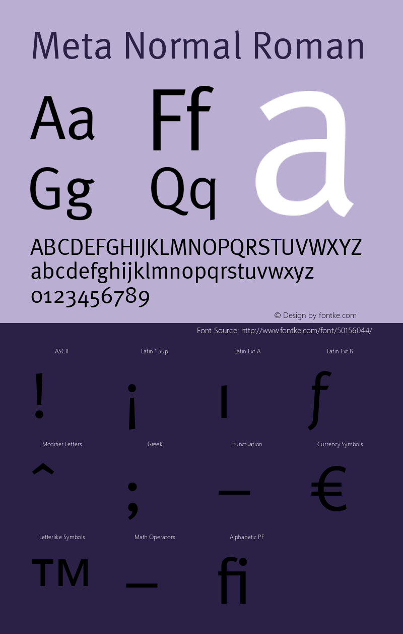 Meta Normal Roman Version 004.301 Font Sample