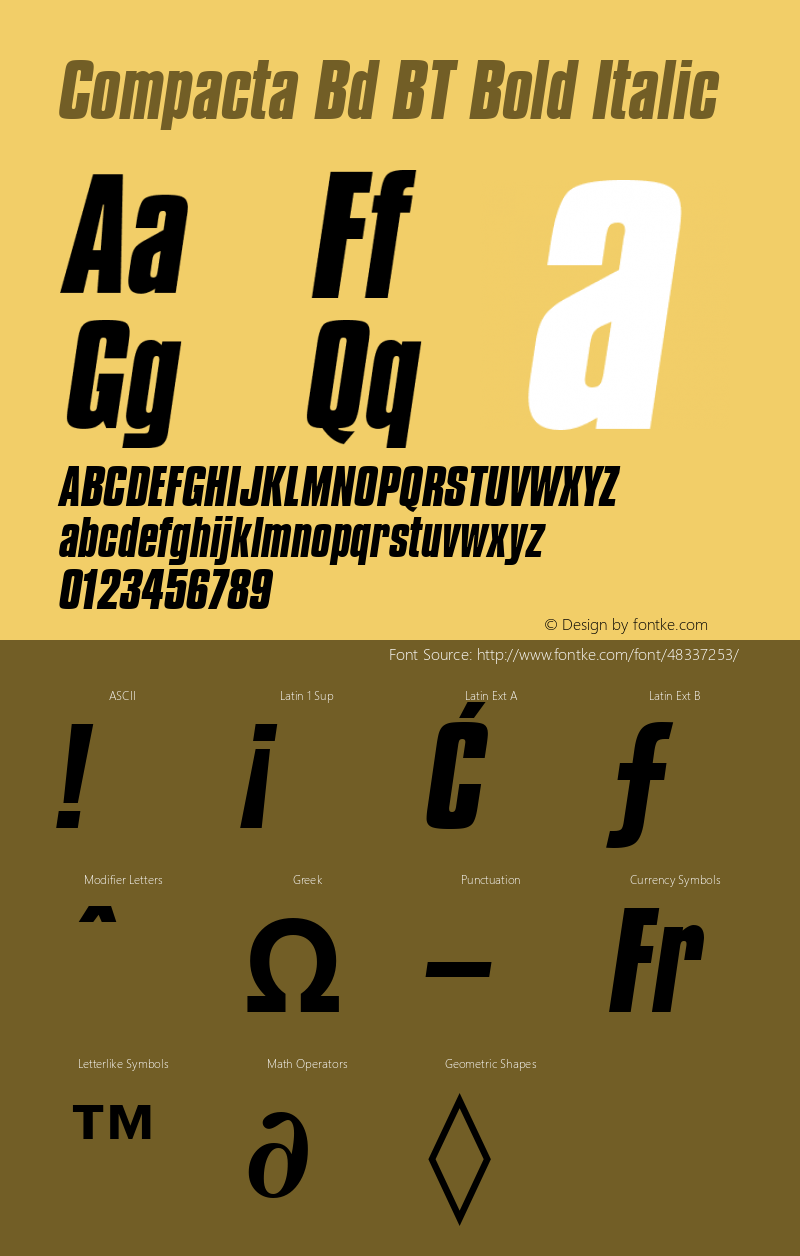 Compacta Bold Italic BT mfgpctt-v1.57 Thursday, February 18, 1993 2:16:35 pm (EST) Font Sample