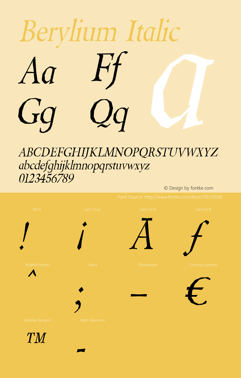 Berylium Italic Version 2.000 2004 Font Sample