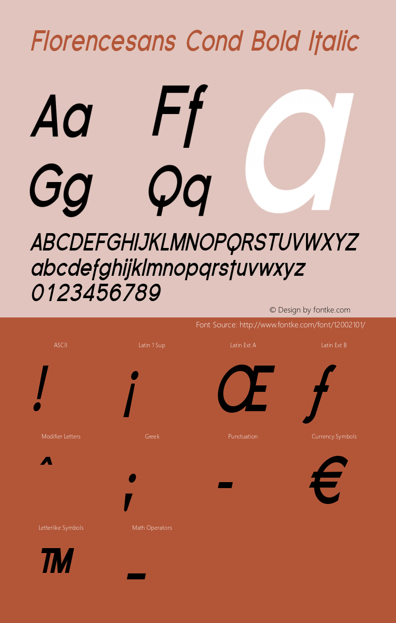 Florencesans Cond Bold Italic 1.0 Font Sample