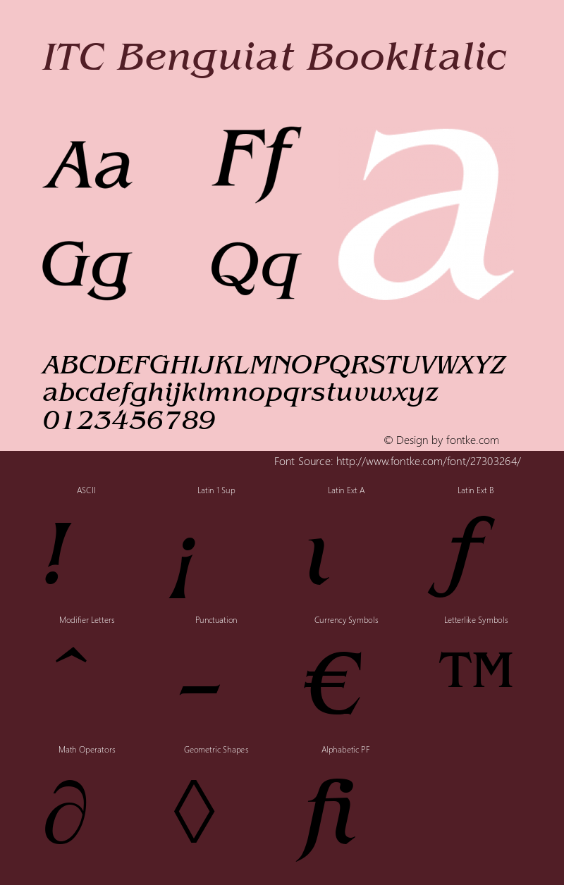 Benguiat Italic Version 1.00 Font Sample