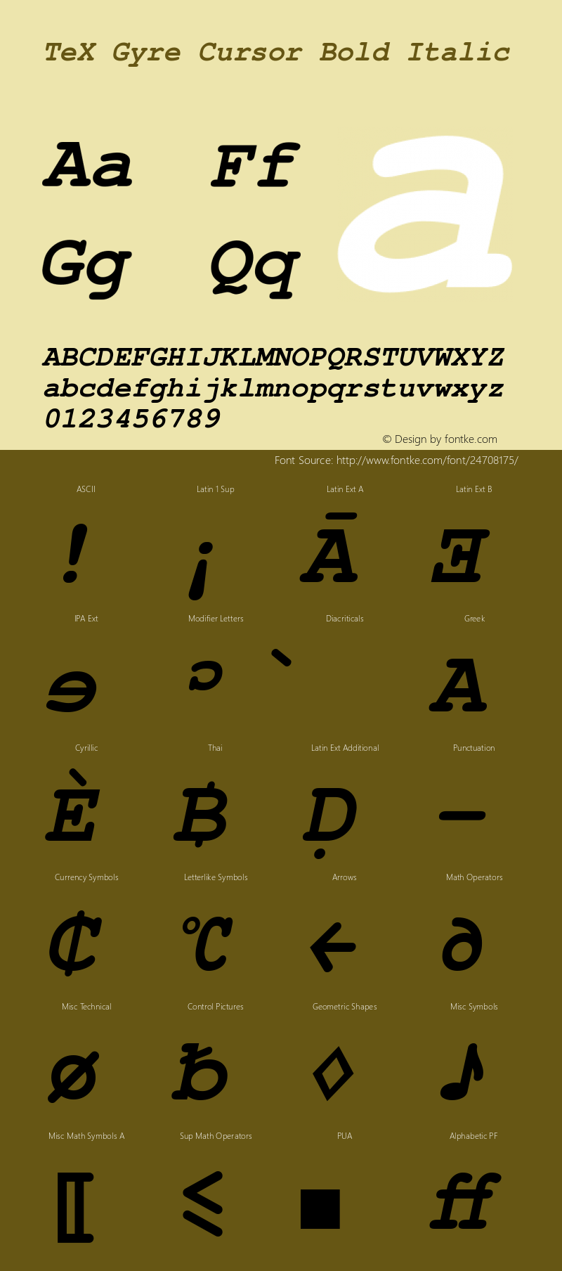 TeXGyreCursor Bold Italic Version 1.103;PS 1.103;hotconv 1.0.49;makeotf.lib2.0.14853 Font Sample