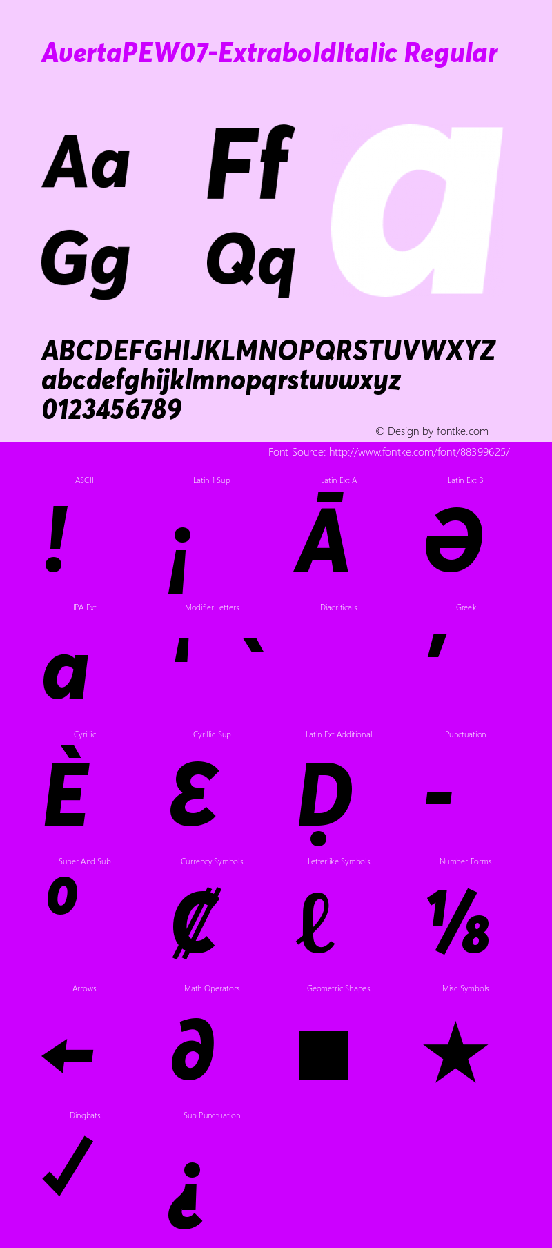 Averta PE W07 Extrabold Italic Version 1.008 Font Sample