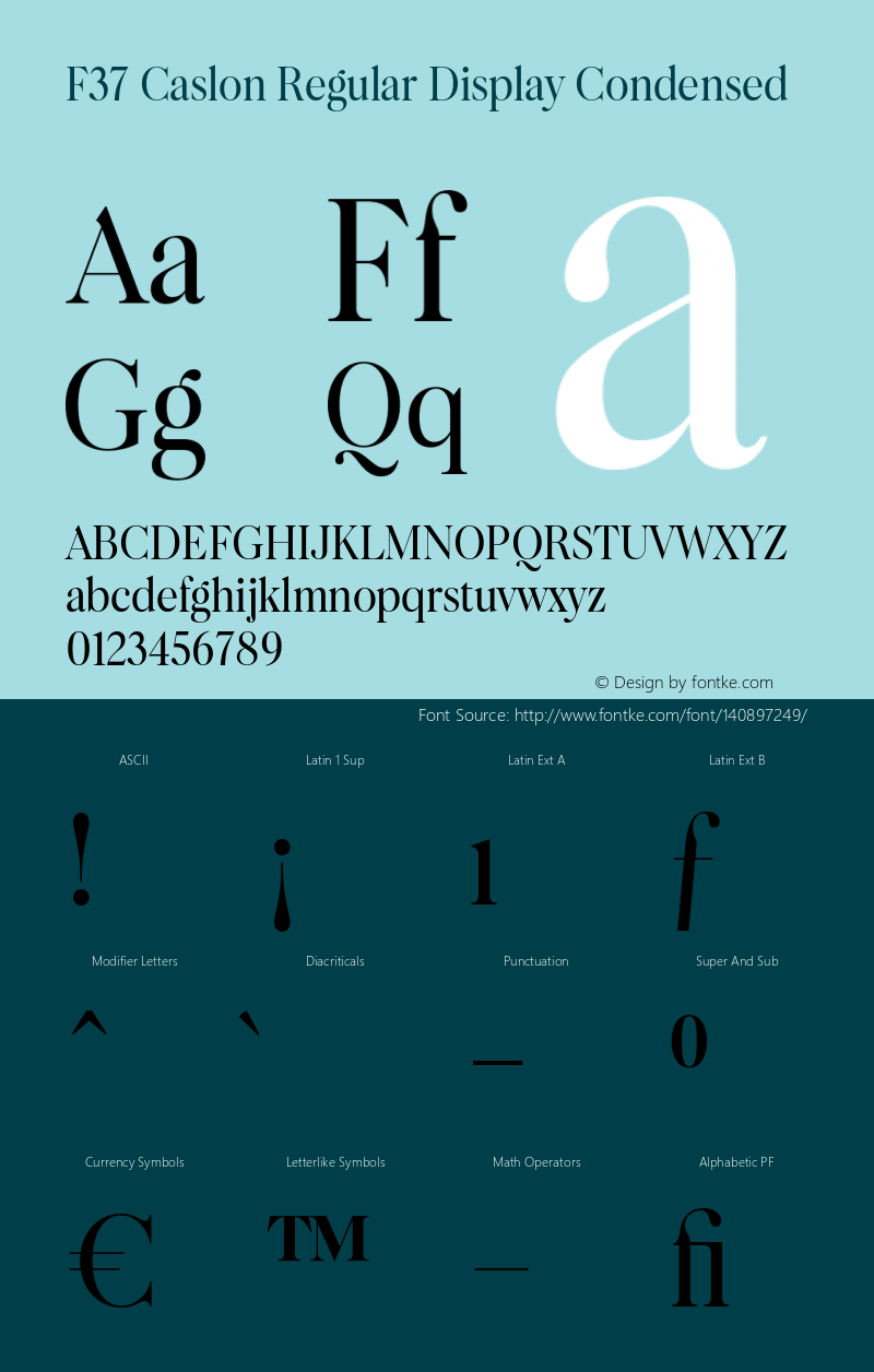 F37 Caslon Regular Display Condensed Version 1.000 Font Sample