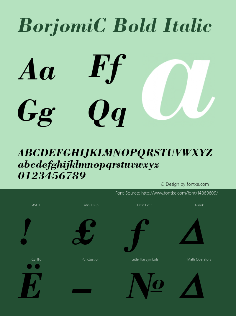 BorjomiC Bold Italic Version 001.000 Font Sample