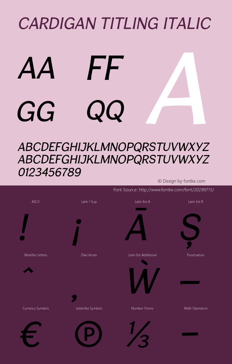 CardiganTitlingRg-Italic Version 1.003 Font Sample