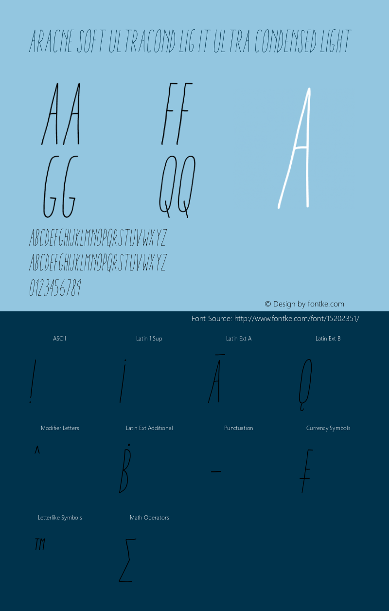 Aracne Soft UltraCond Lig It Ultra Condensed Light Version 1.001 Font Sample