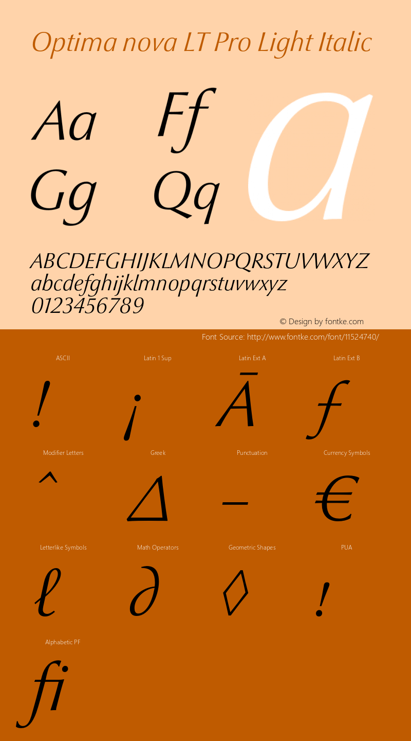 Optima nova LT Pro Light Italic Version 1.200;PS 001.002;hotconv 1.0.38 Font Sample