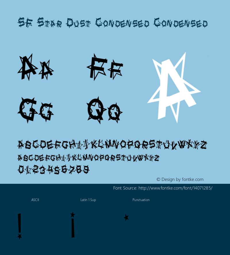 SF Star Dust Condensed Condensed Version ver 1.0; 1999. Freew Font Sample