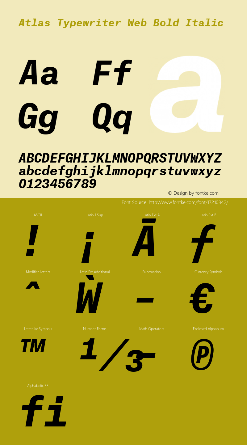 Atlas Typewriter Web Bold Italic Version 1.001 2012 Font Sample