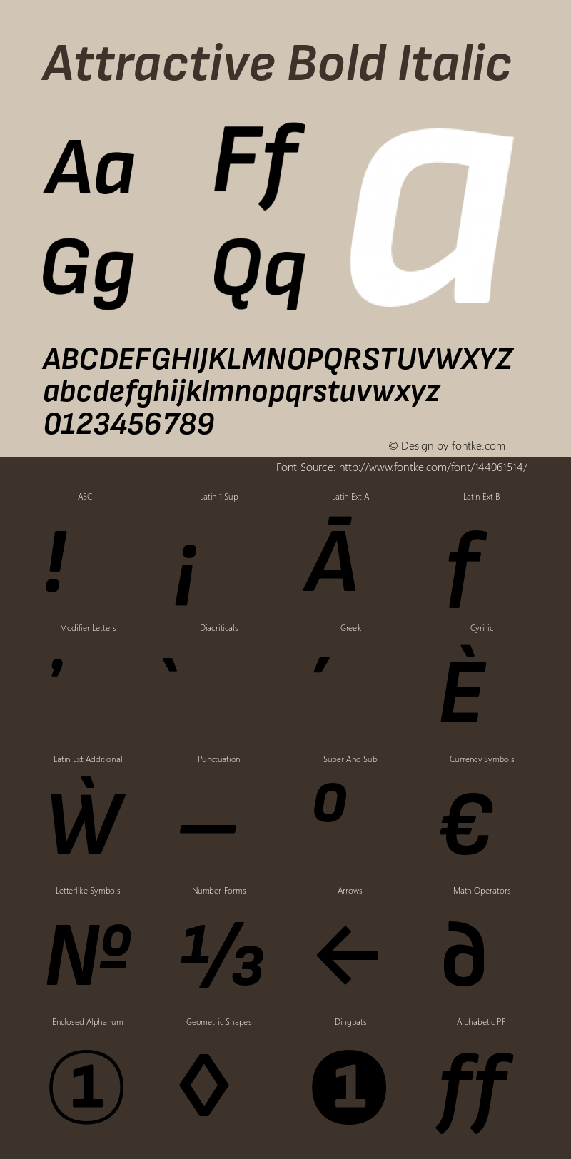 Attractive BoldItalic Version 3.001;PS 003.001;hotconv 1.0.88;makeotf.lib2.5.64775 Font Sample