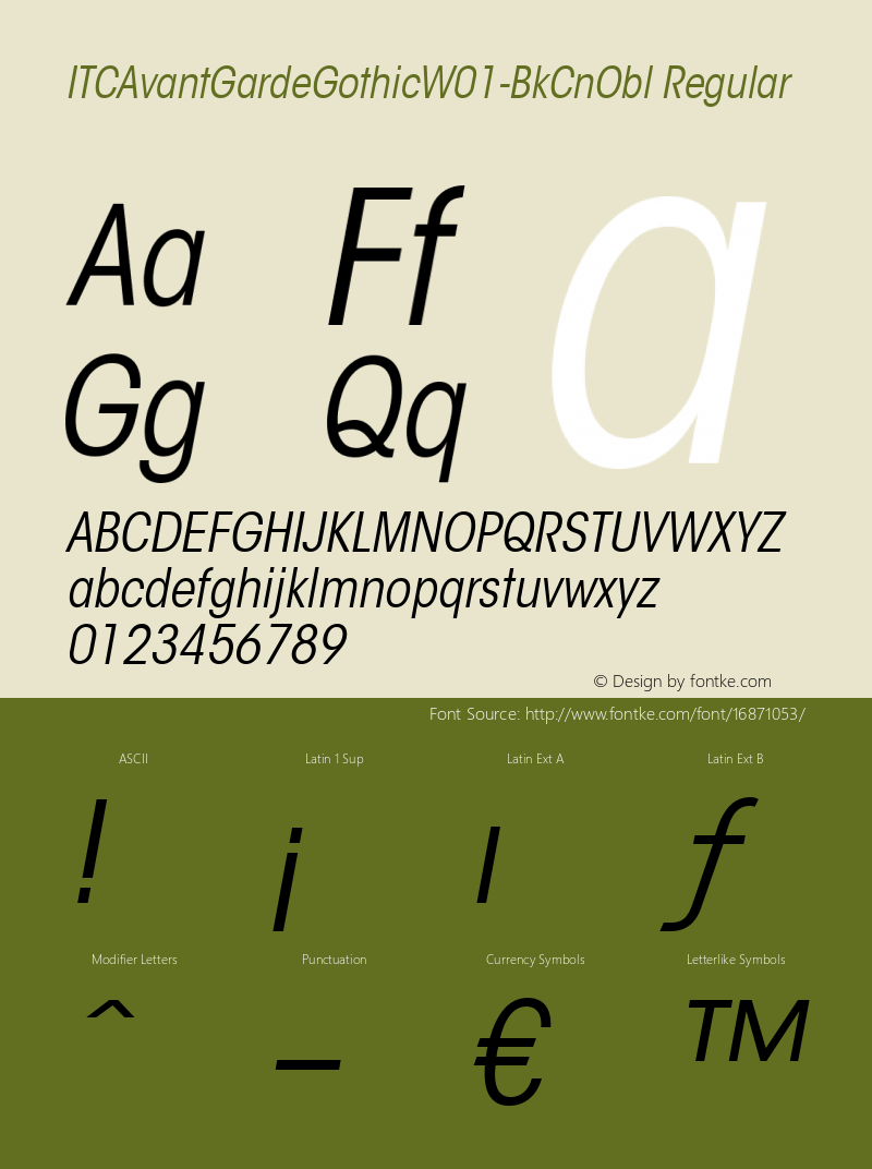 ITCAvantGardeGothicW01-BkCnObl Regular Version 1.00 Font Sample