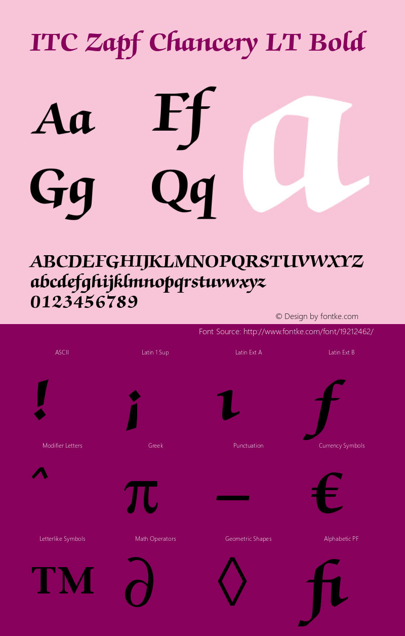 ITC Zapf Chancery LT Bold Version 006.000 Font Sample