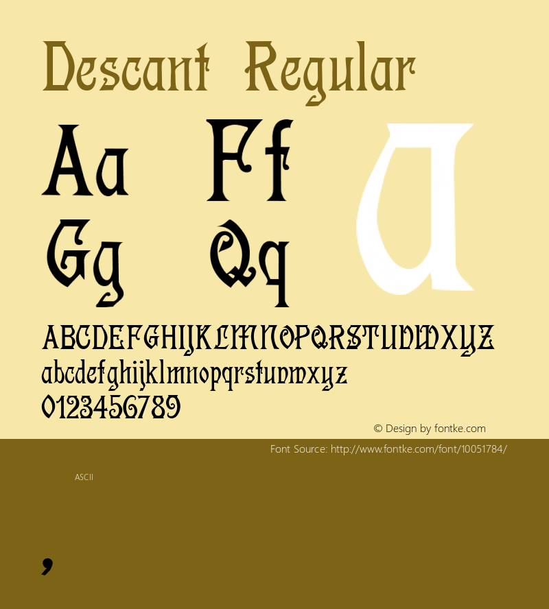 Descant Regular Altsys Fontographer 4.0.3 16.03.1995 Font Sample