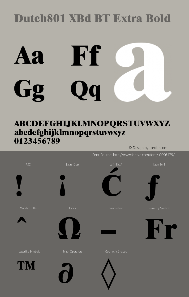 Dutch801 XBd BT Extra Bold Version 2.001 mfgpctt 4.4 Font Sample