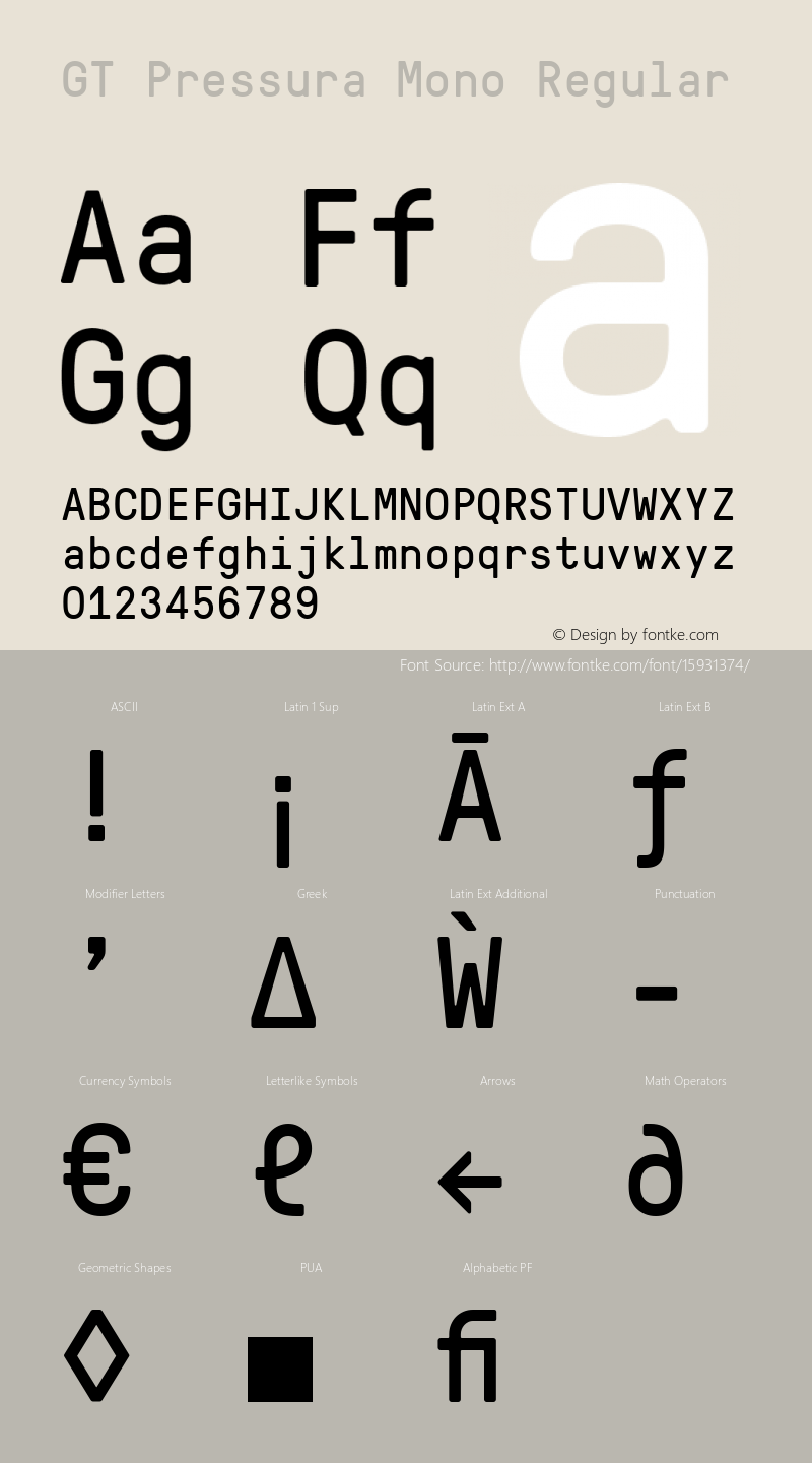 GT Pressura Mono Regular Version 1.000 Font Sample