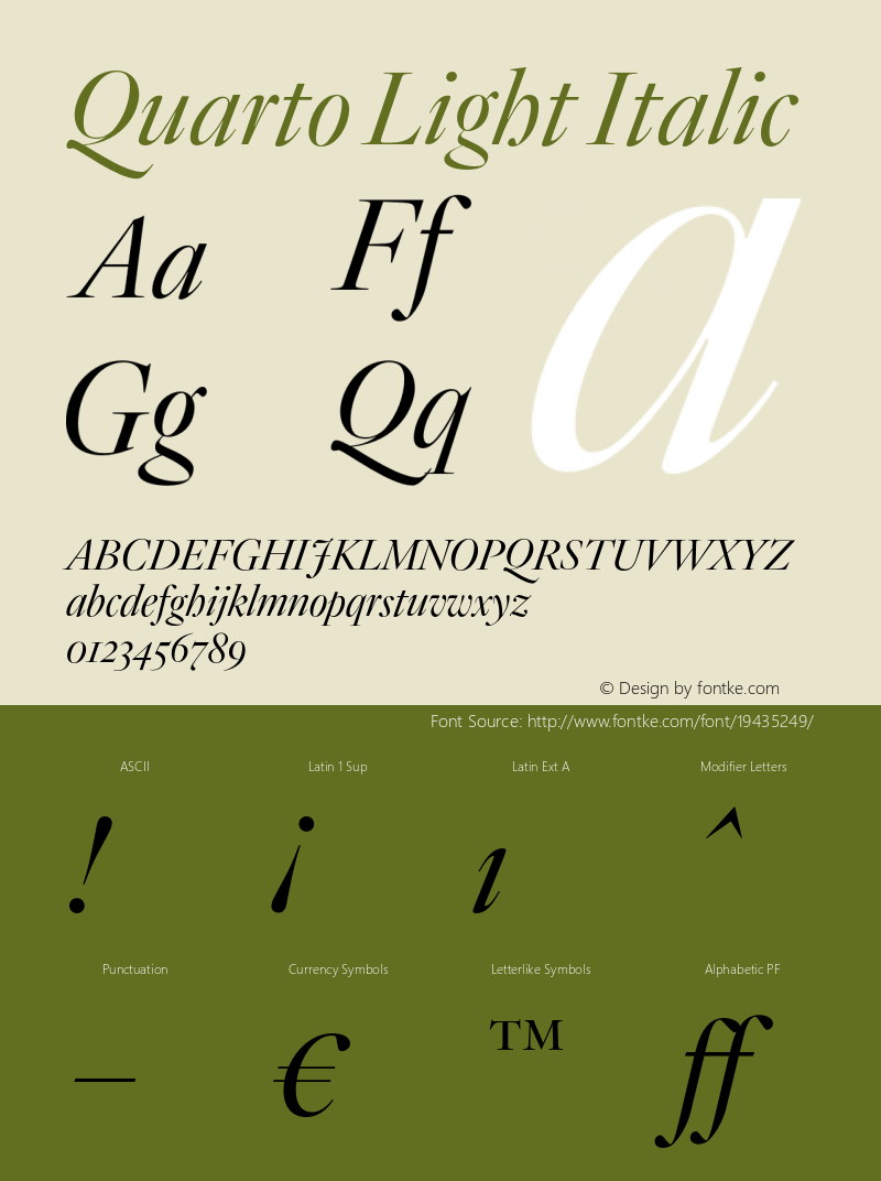Quarto-LightItalic Version 1.200 Font Sample