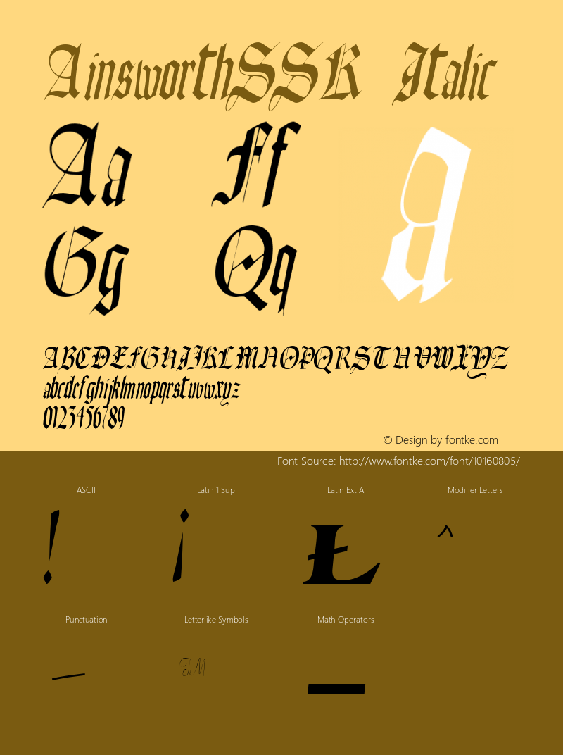 AinsworthSSK Italic Macromedia Fontographer 4.1 8/10/95 Font Sample