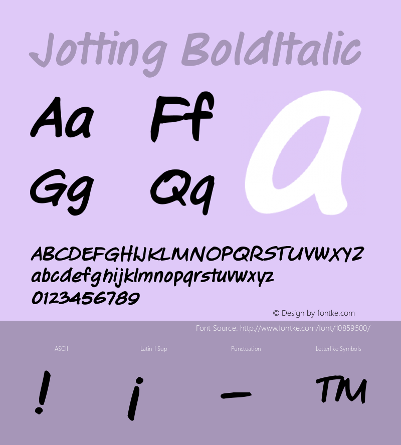 Jotting BoldItalic Version 001.000 Font Sample