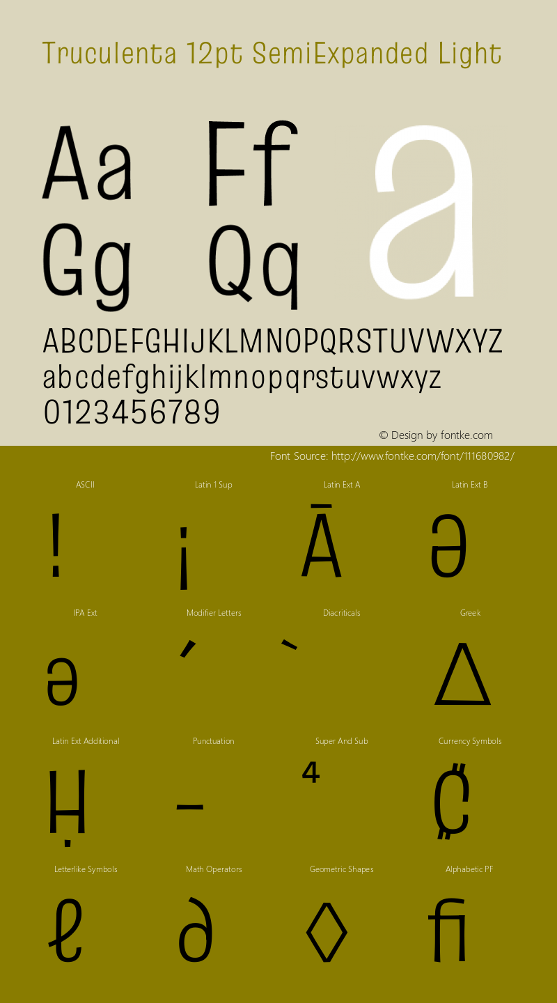 Truculenta 12pt SemiExpanded Light Version 1.002 Font Sample