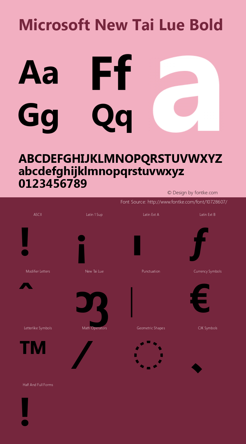 Microsoft New Tai Lue Bold Version 5.97 Font Sample