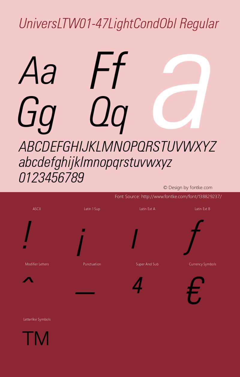 Univers LT W01 47 Light Cn Obl Version 1.00 Font Sample