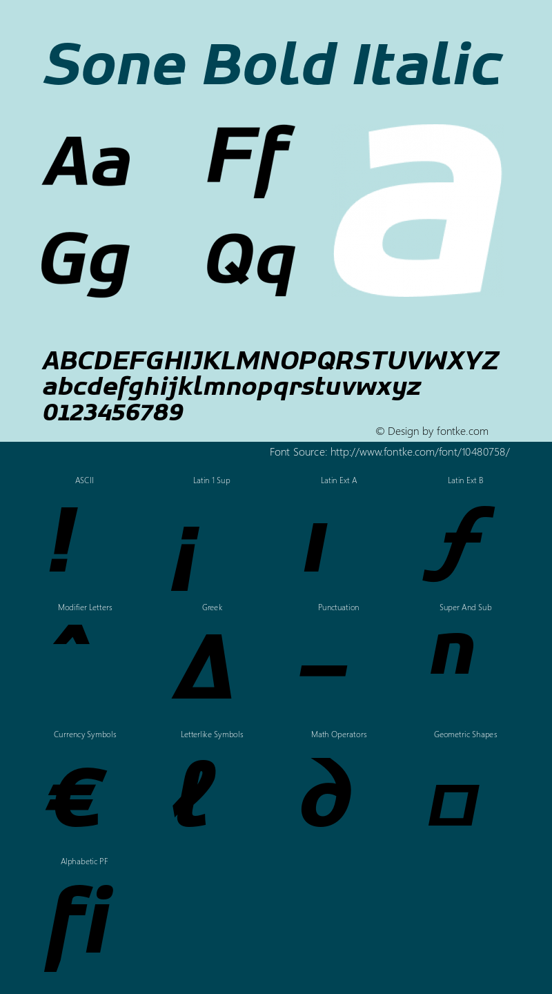 Sone Bold Italic Version 1.000 2009 initial release Font Sample