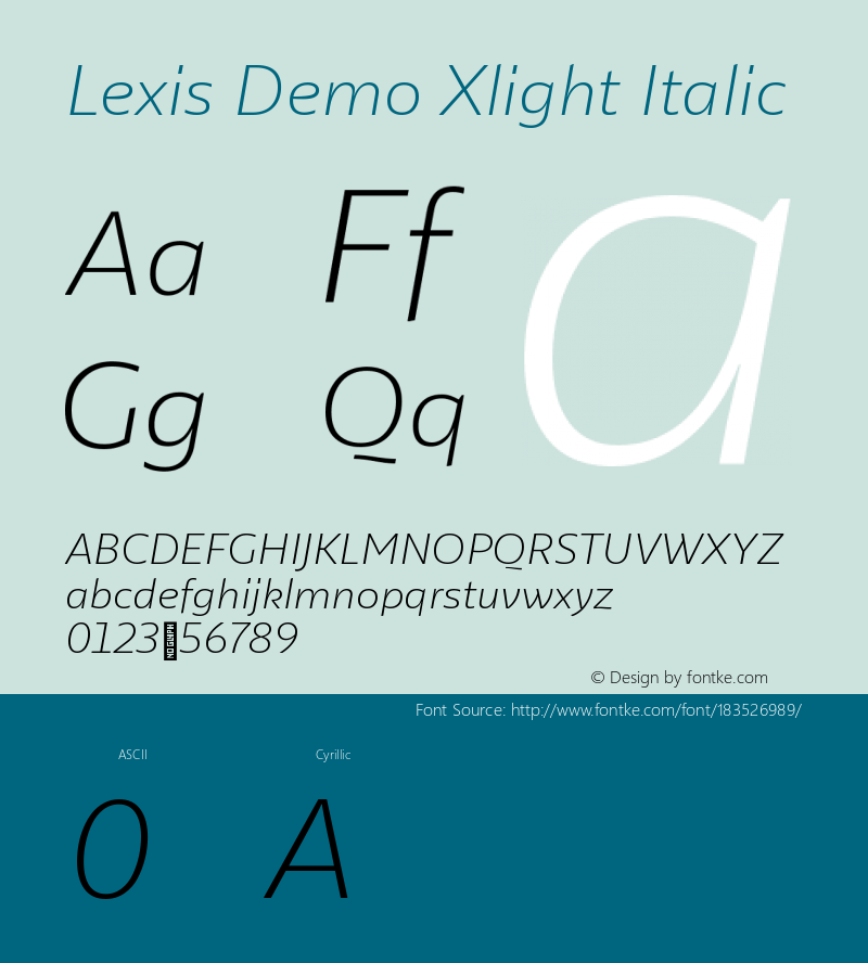 Lexis Demo Xlight Italic Version 1.000;PS 001.000;hotconv 1.0.88;makeotf.lib2.5.64775图片样张