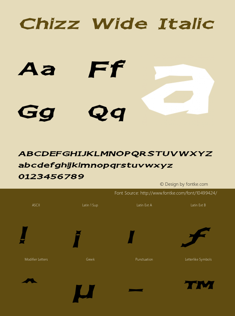 Chizz Wide Italic 1.4 Font Sample