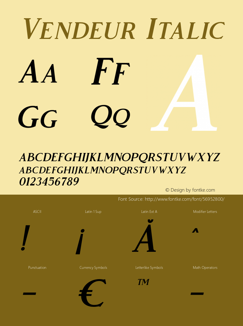 Vendeur Italic Version 1.000 Font Sample