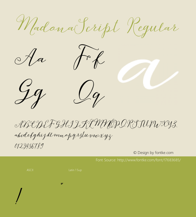 MadonaScript Regular Version 1.000; ttfautohint (v1.4.1) Font Sample