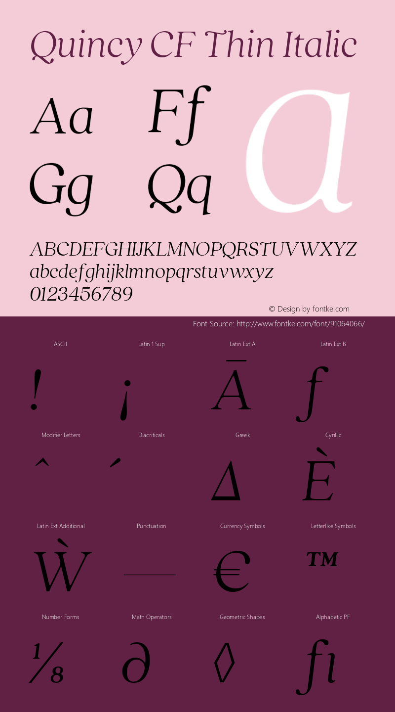 Quincy CF Thin Italic 4.100 Font Sample