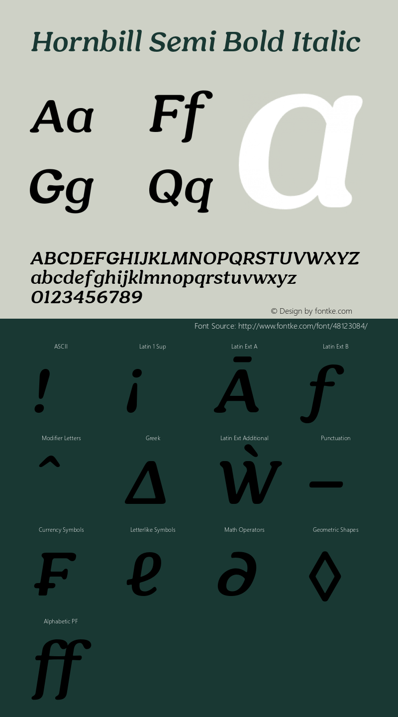 Hornbill-SemiBoldItalic Version 1.000 Font Sample