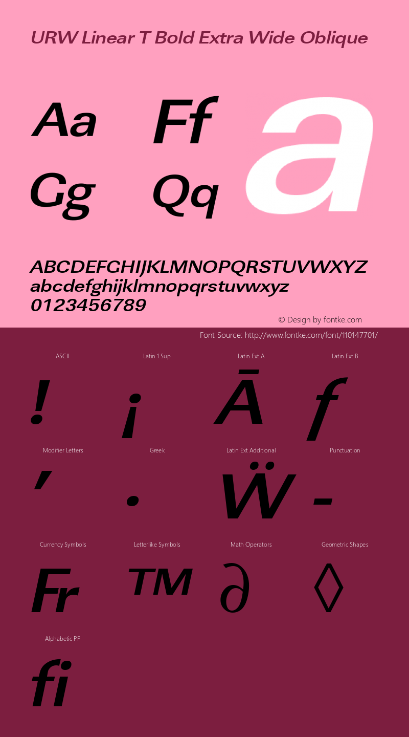 URWLinearTExtWid Bold Oblique Version 1.10 Font Sample