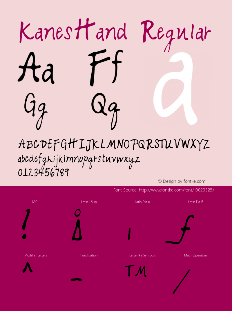 KanesHand Regular Copyright (c)1996 Expert Software, Inc. Font Sample