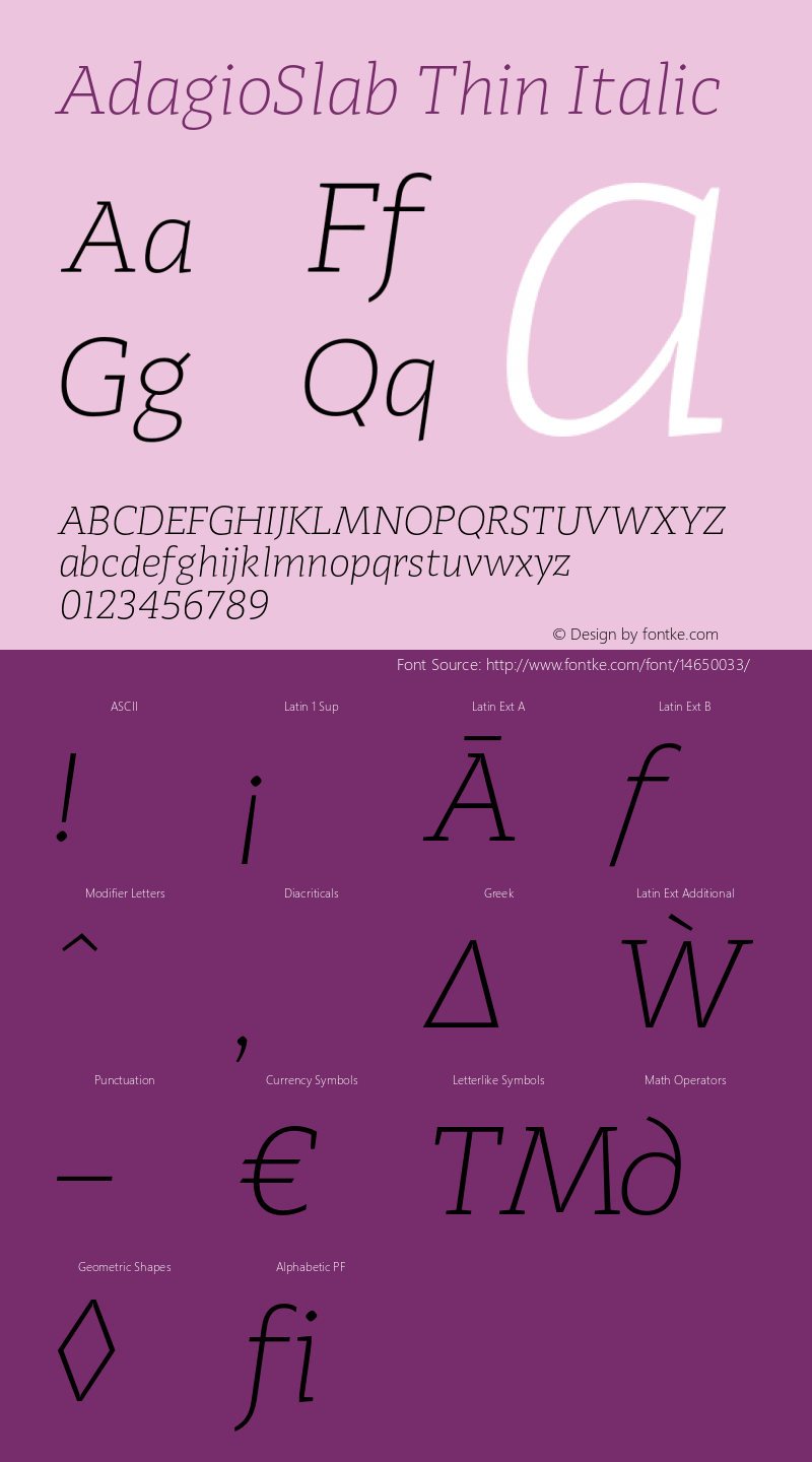 AdagioSlab Thin Italic Version 1.000 Font Sample