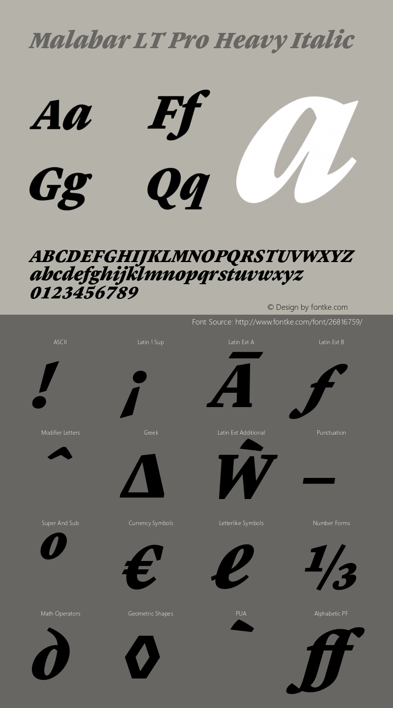 MalabarLTPro-HeavyItalic Version 3.000 Font Sample