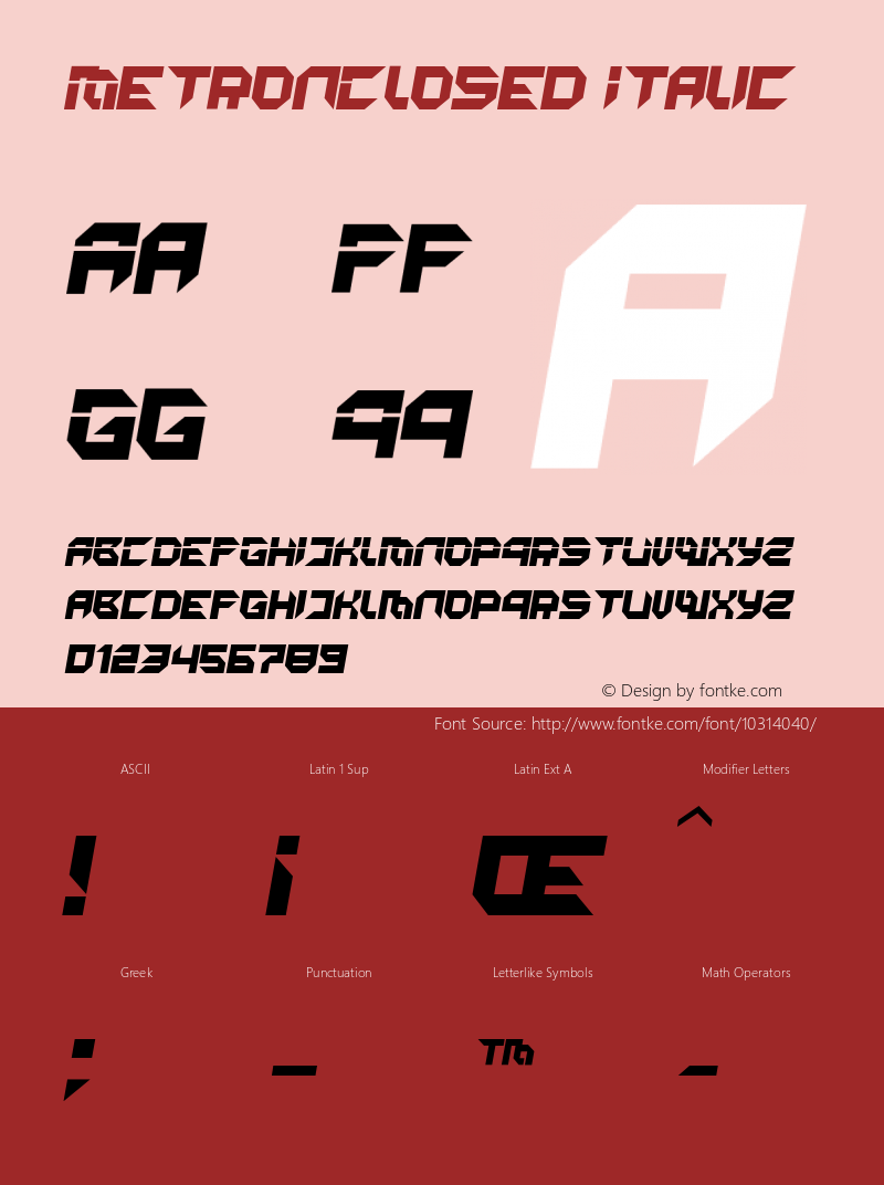 MetronClosed Italic Macromedia Fontographer 4.1 Font Sample