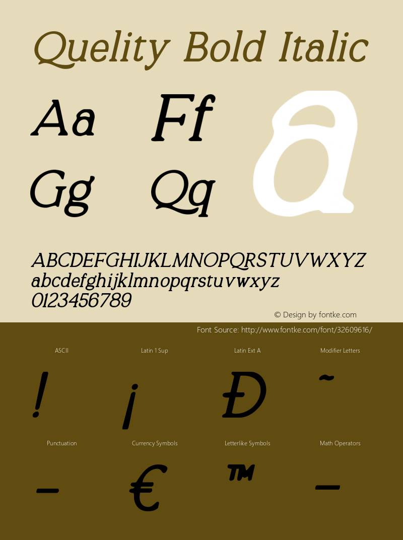 Quelity-BoldItalic Version 1.000 Font Sample