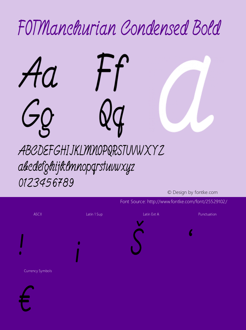 FOTManchurian-CondensedBold Version 1.000 Font Sample