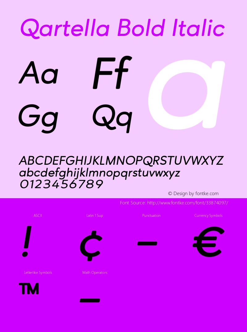 Qartella Bold Italic Version 1.000;PS 001.000;hotconv 1.0.88;makeotf.lib2.5.64775 Font Sample