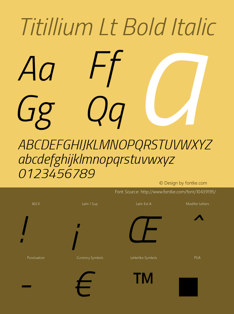 Titillium Lt Bold Italic Version 1.000;PS 57.000;hotconv 1.0.70;makeotf.lib2.5.55311 Font Sample