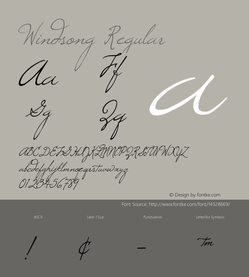 Windsong Regular Macromedia Fontographer 4.1 8/5/98 Font Sample