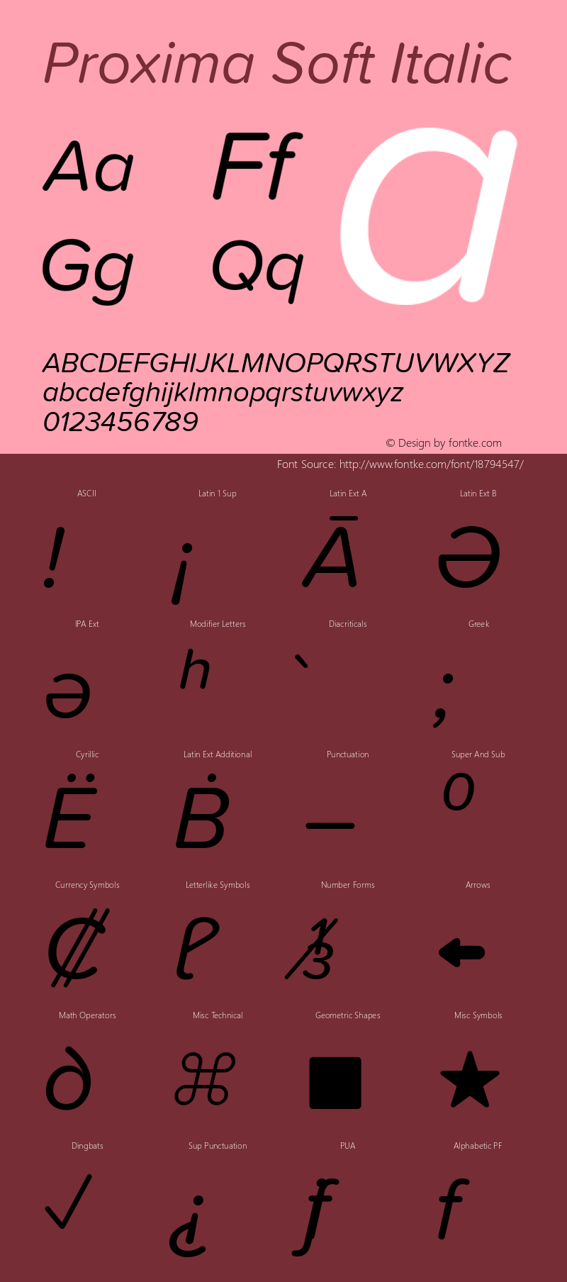 Proxima Soft Italic Version 1.001 Font Sample