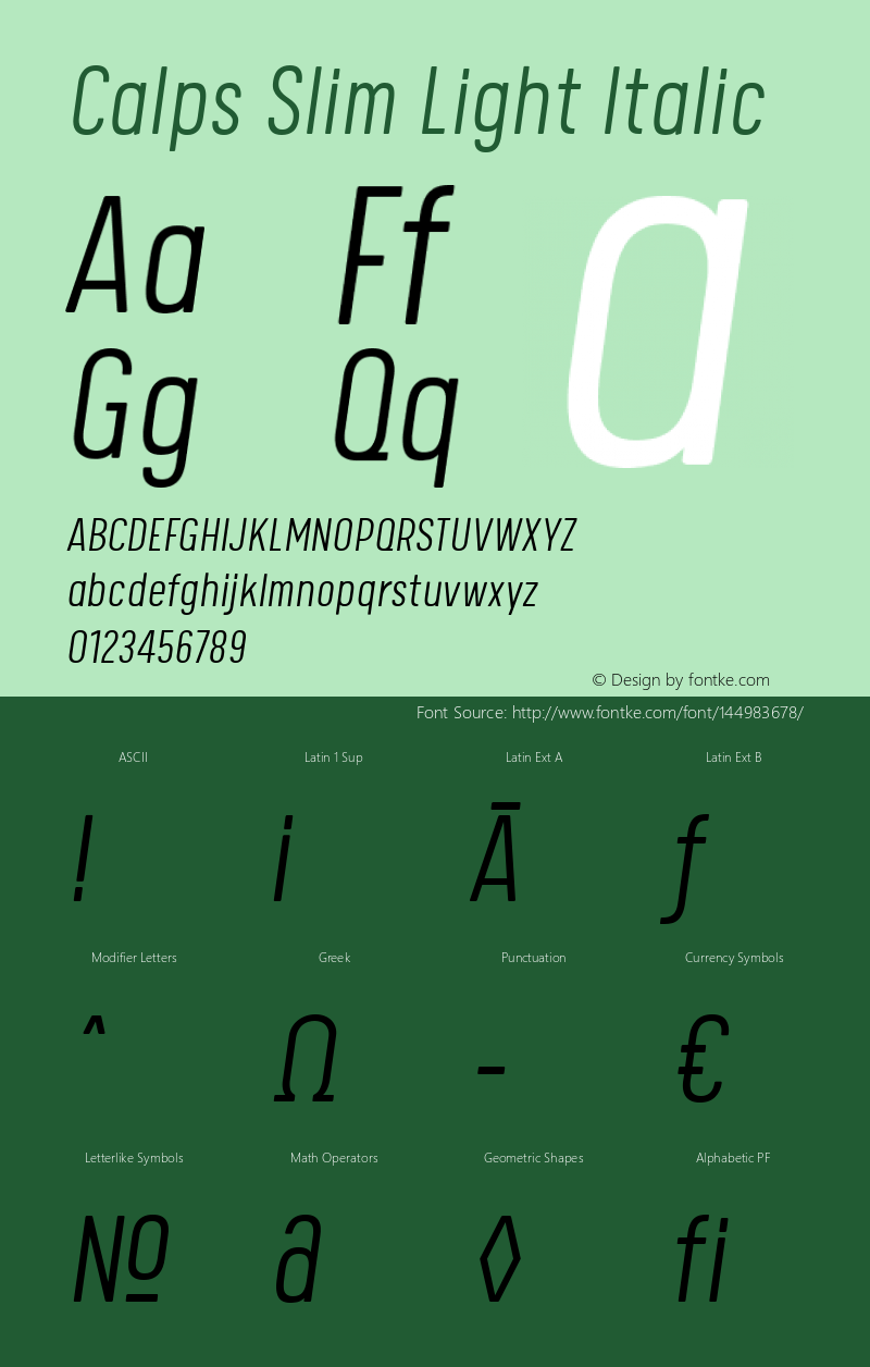 Calps Slim Light Italic Version 1.000 Font Sample