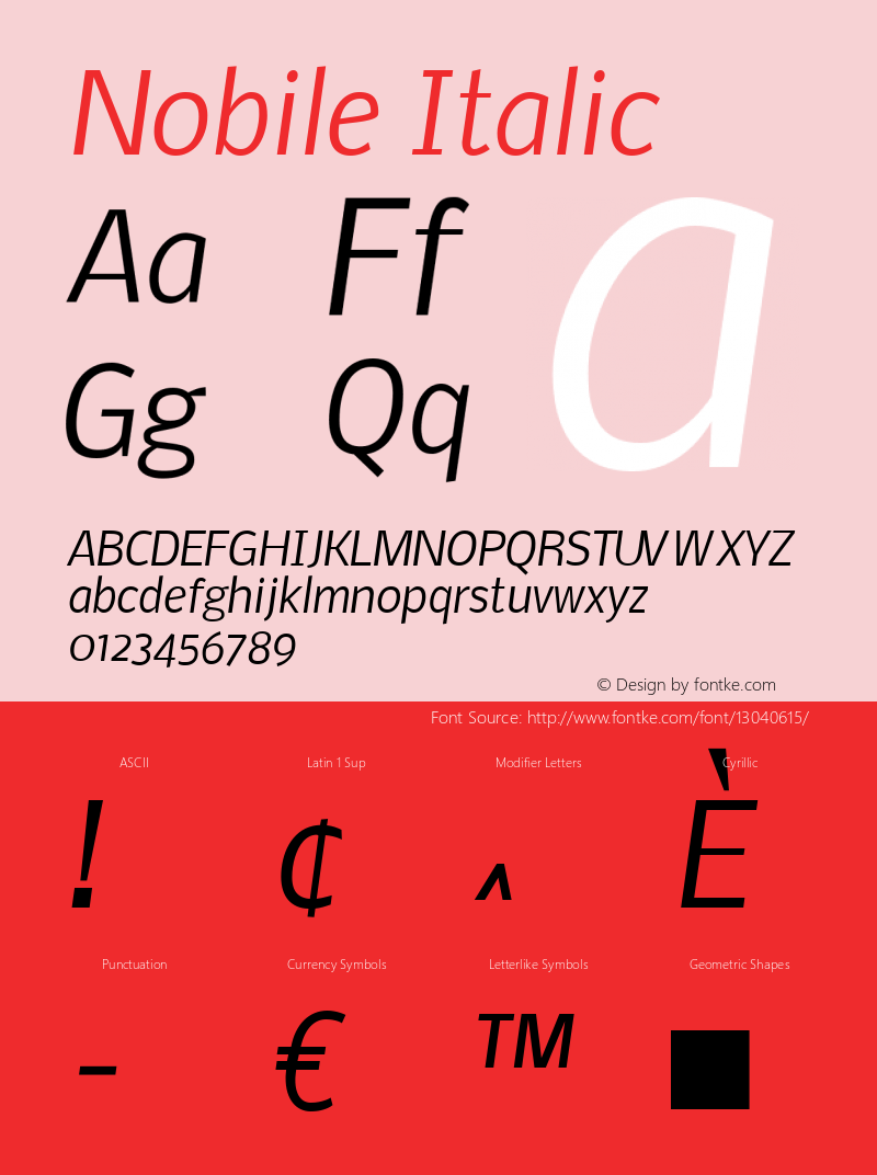 Nobile Italic Version 1.000;PS 001.000;hotconv 1.0.38 Font Sample